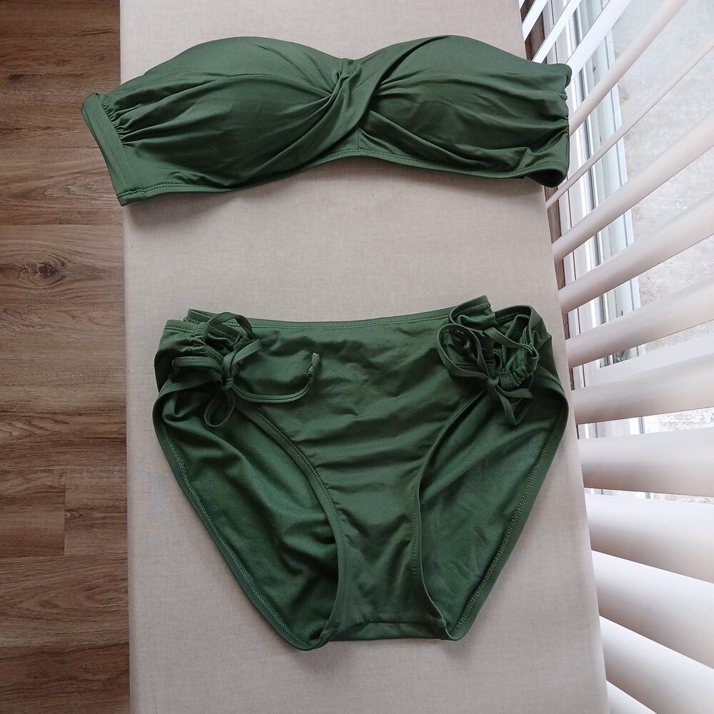 Kona Sol 2-piece Bikini Swimsuit XL green Twist Bandeau Top & Side Tie Bottoms